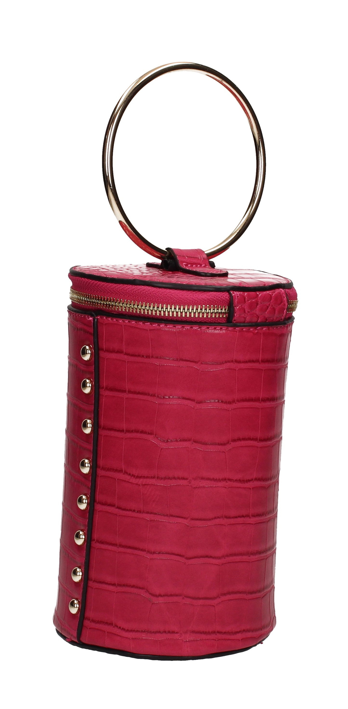 Brenda Faux Leather Party Bucket Handbag Fuchsia Pink