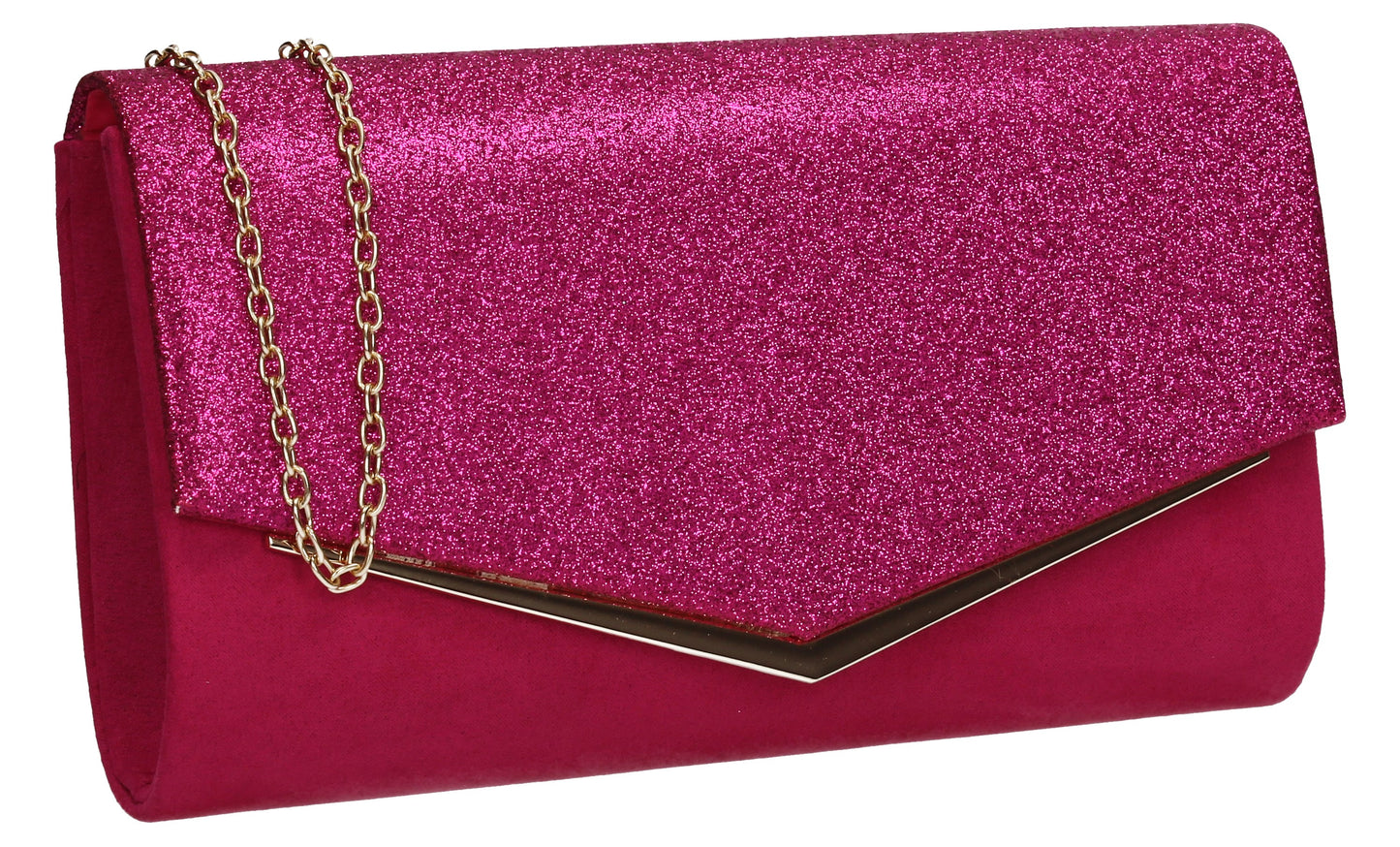 Janey Glitter Envelope Clutch Bag Fuchsia Pink