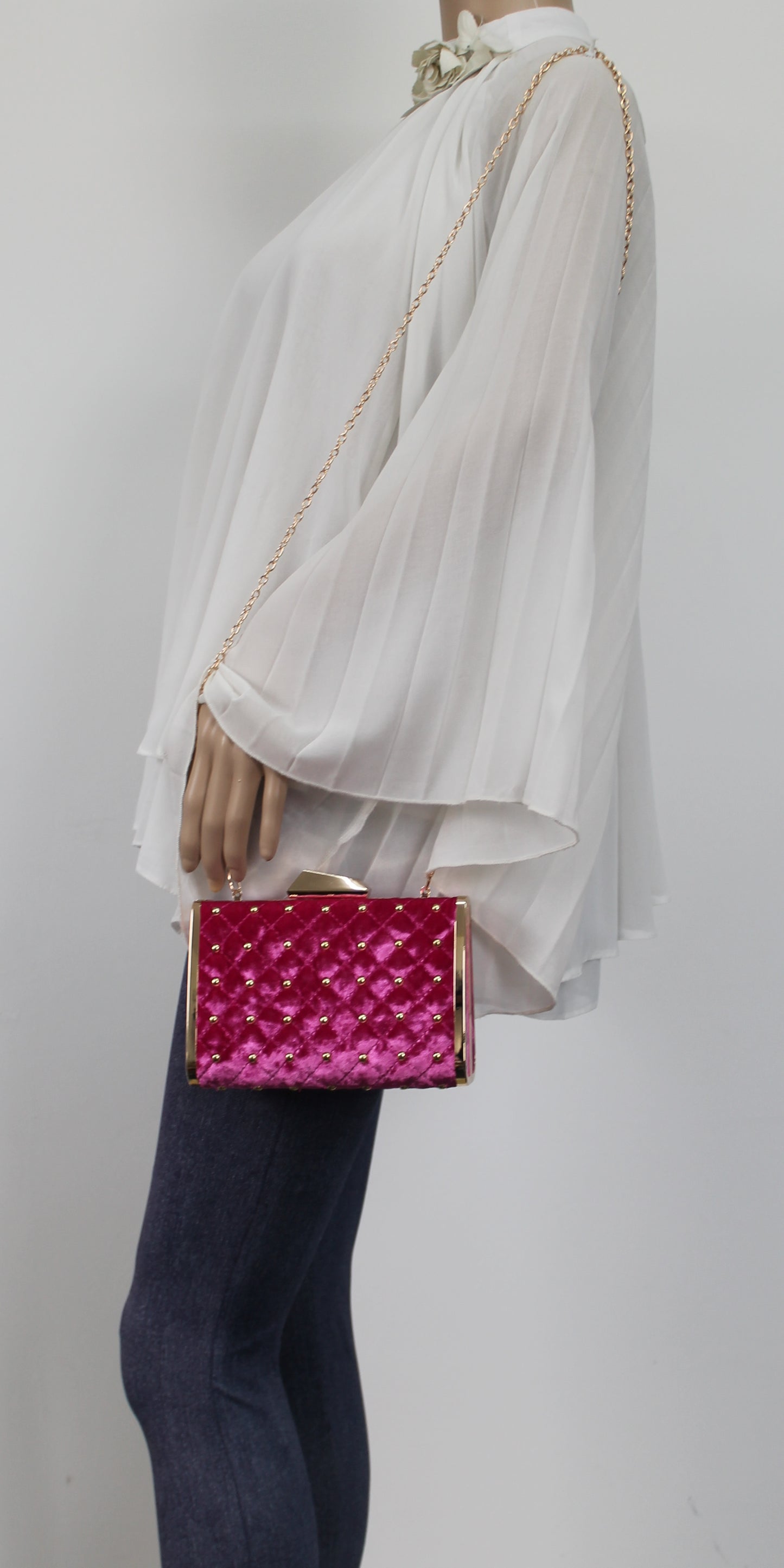 SWANKYSWANS Nyla Studded Velvet Clutch Bag Fuchsia Pink