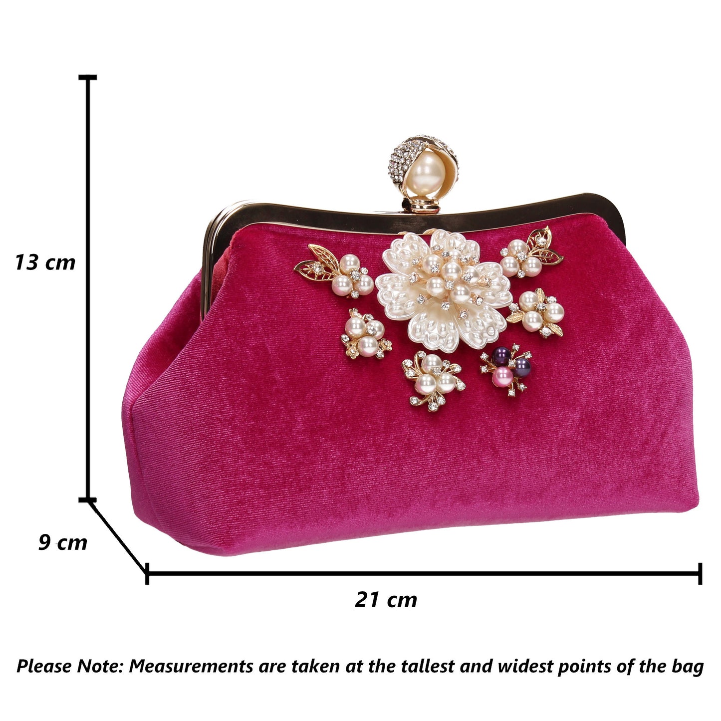 Jayde Faux Pearl Floral Clutch Bag Fuchsia Pink