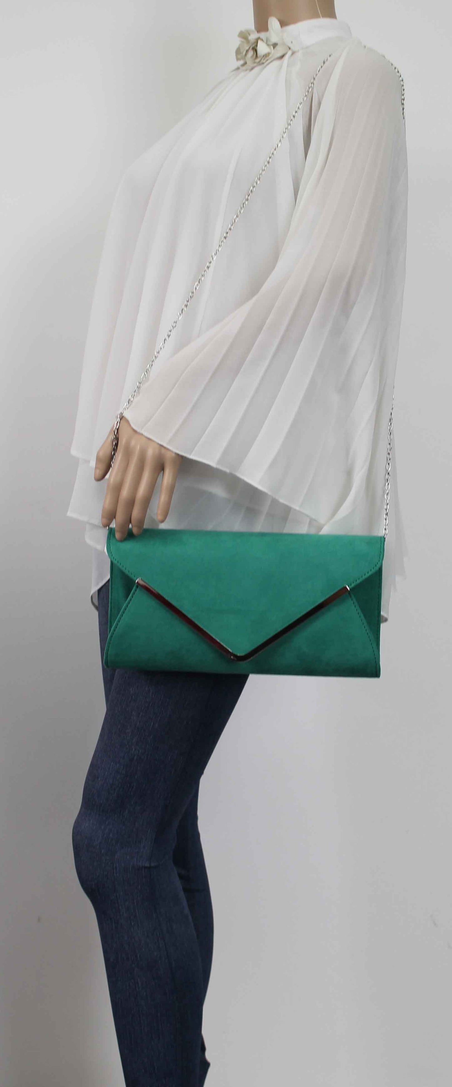 SWANKYSWANS Karlie Suede Clutch Bag Green Cute Cheap Clutch Bag For Weddings School and Work