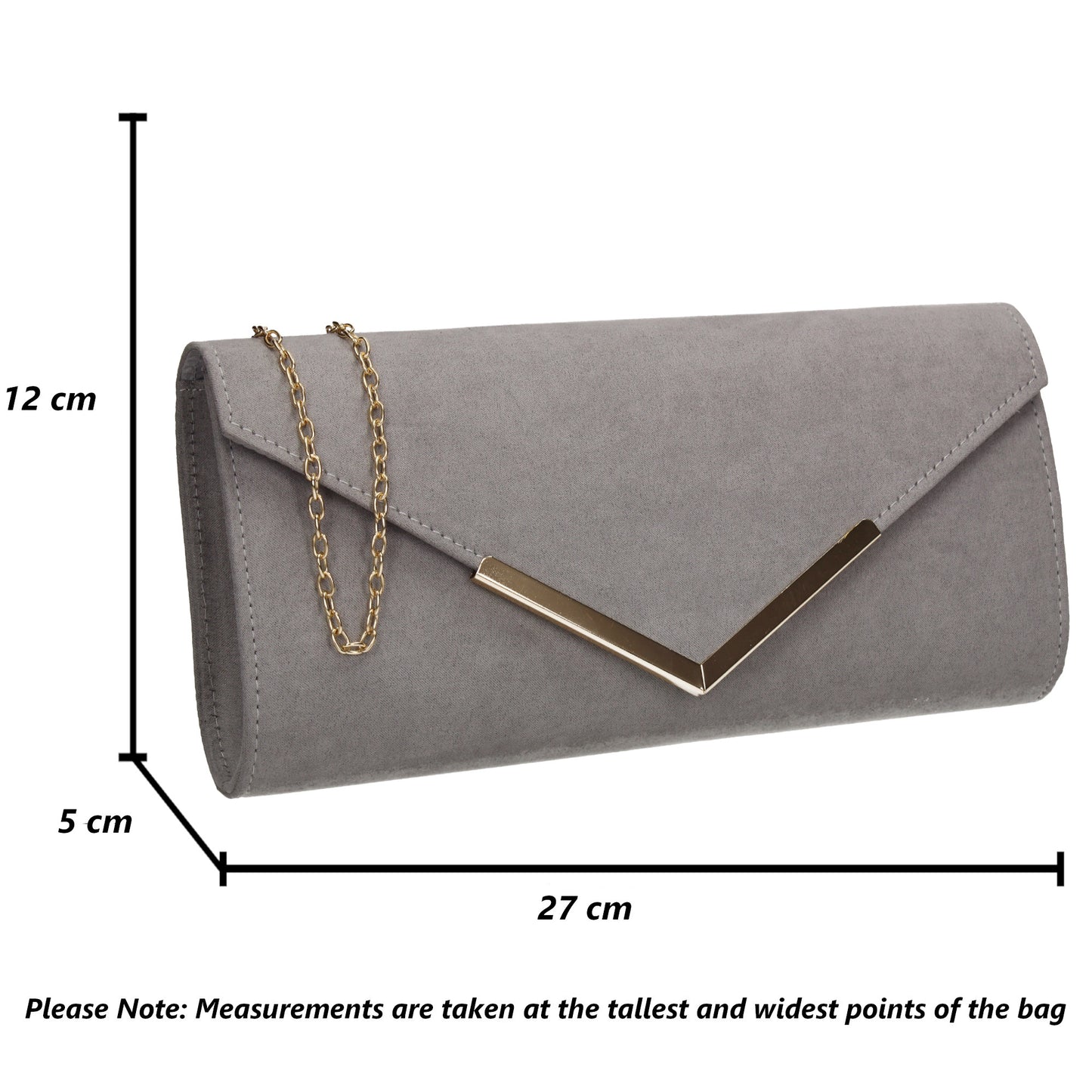 Leona Envelope Faux Suede Clutch Bag Grey