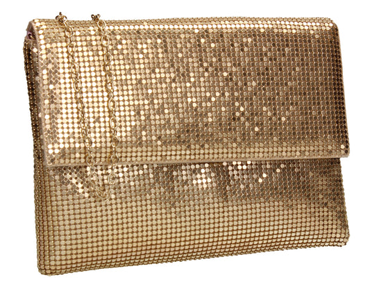 Daniella Sequin Flapover Clutch Bag Gold