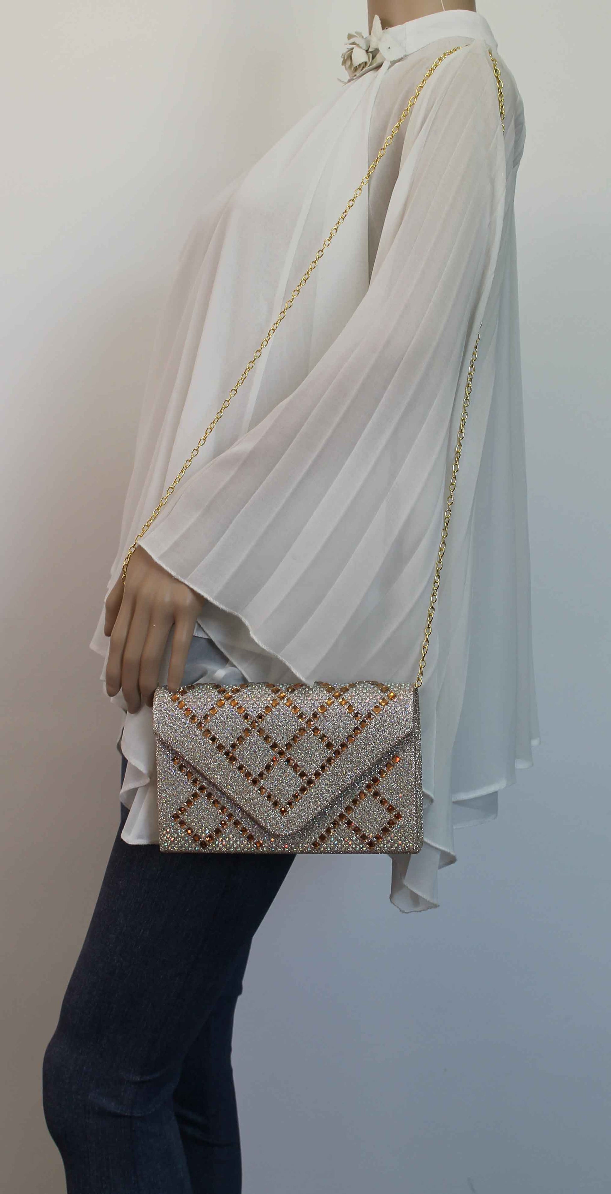 SWANKYSWANS Bethany Diamante Clutch Bag Gold Cute Cheap Clutch Bag For Weddings School and Work