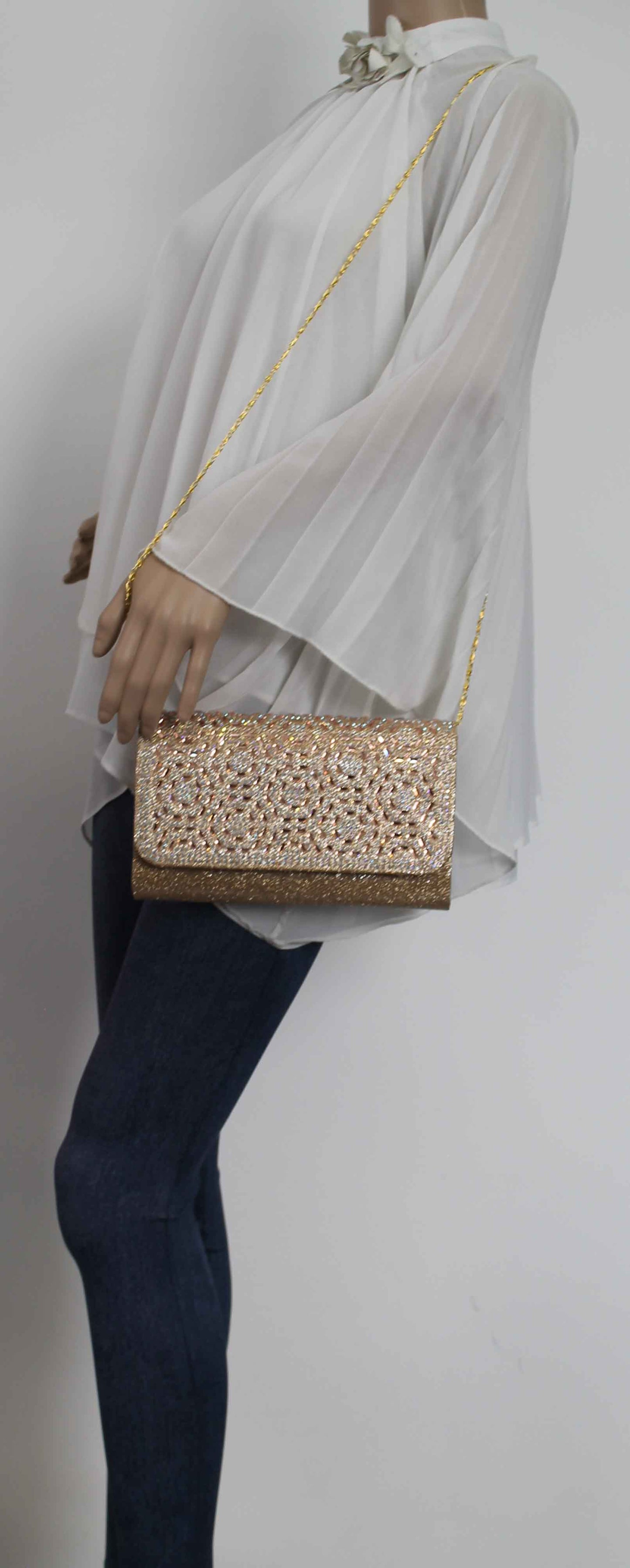 SWANKYSWANS Sophie Diamante Clutch Bag Gold Cute Cheap Clutch Bag For Weddings School and Work