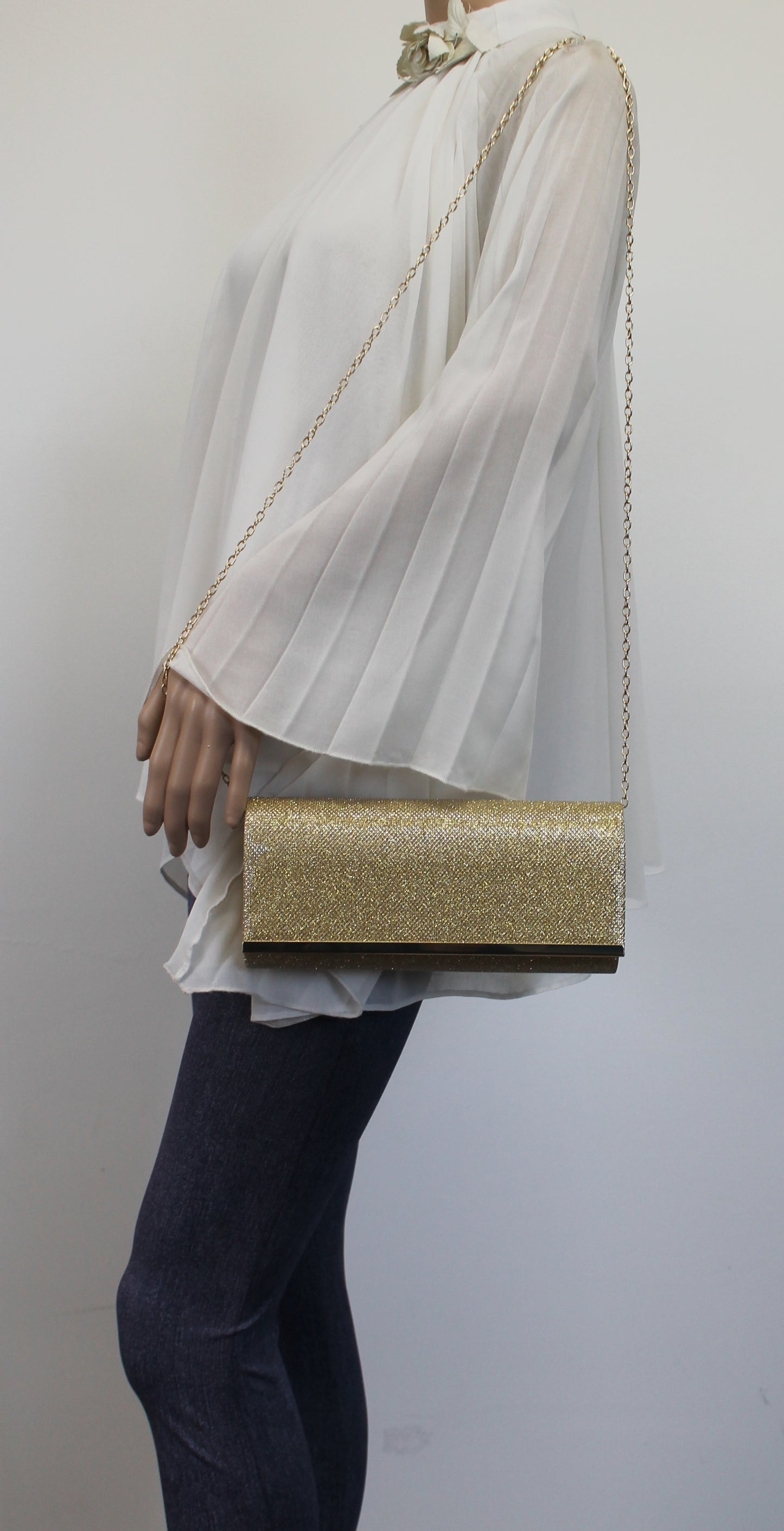 Lucey Flapover Glitter Clutch Bag Gold