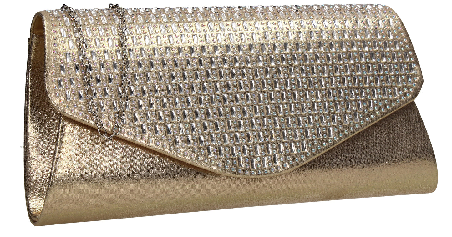 SWANKYSWANS Sally Diamante Clutch Bag Gold Cute Cheap Clutch Bag For Weddings School and Work