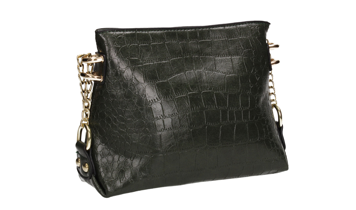 Becky Faux Leather Croc Pouch Crossbody Bag Olive