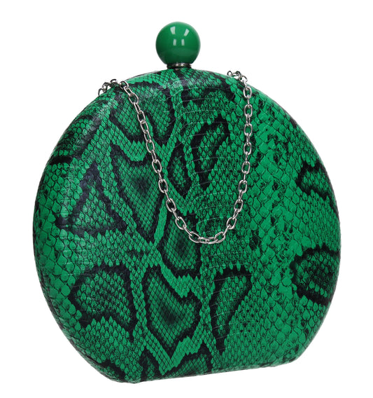 Gemma Minaudiere Faux Snakeskin Box Clutch Bag Green