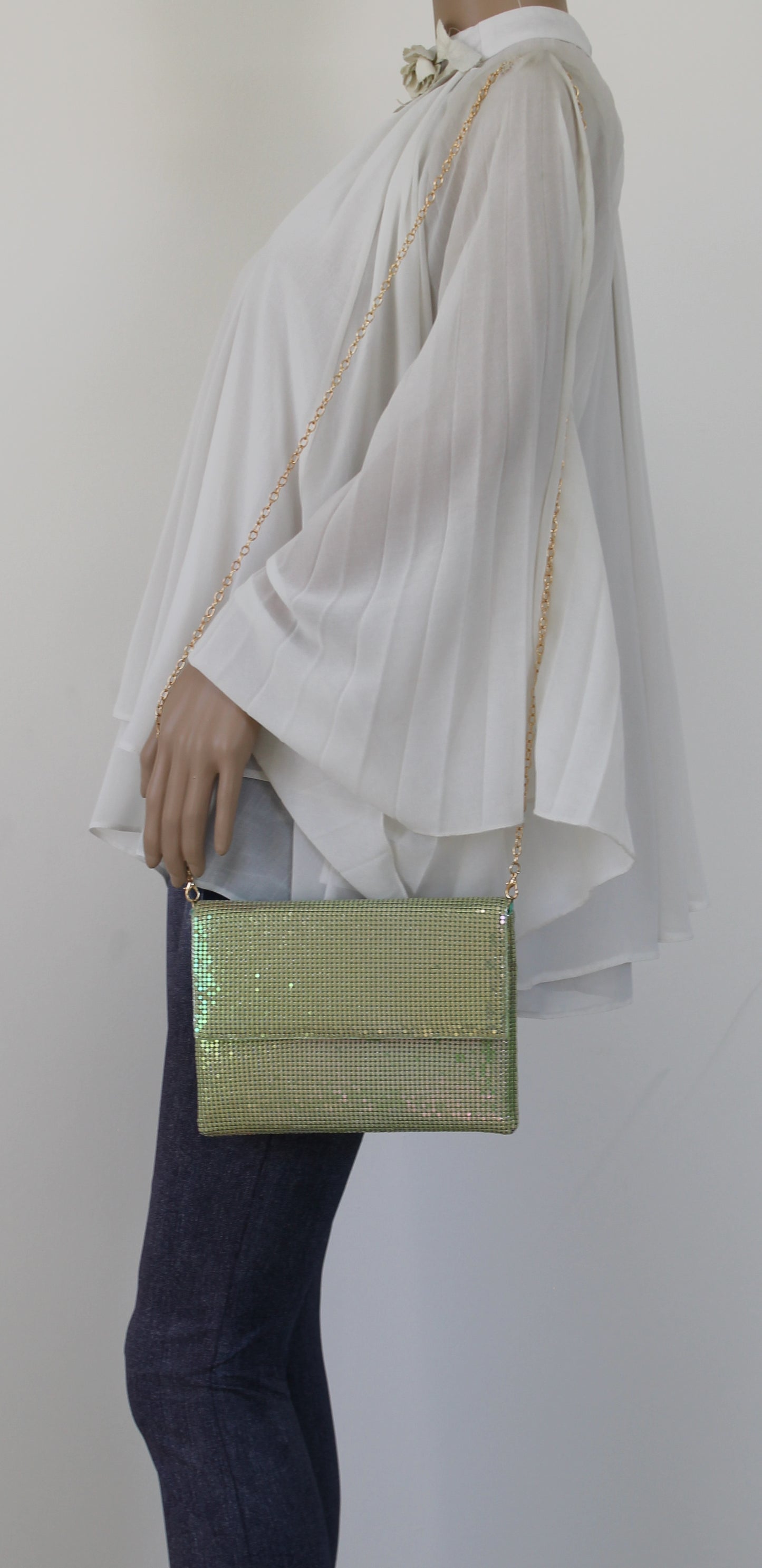 Daniella Sequin Flapover Clutch Bag Green