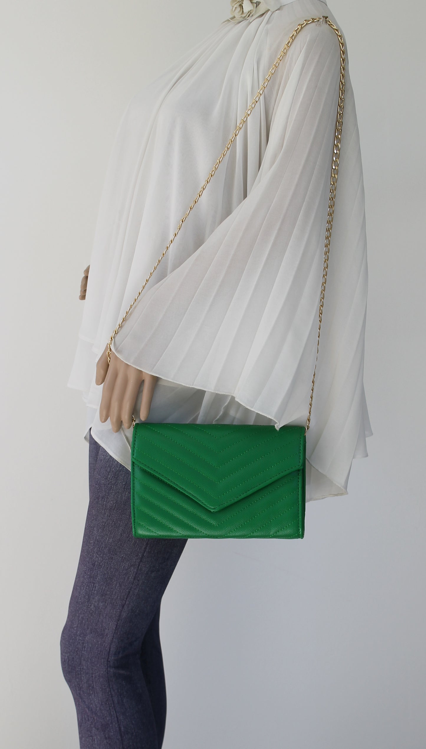 Jessa Faux Leather V shape Clutch Bag Green