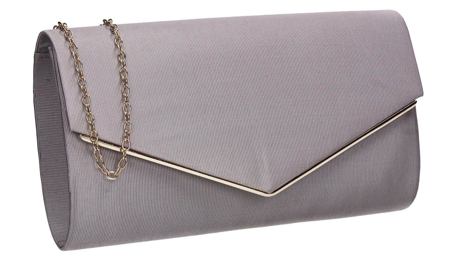 Alison Satin Envelope Clutch Bag Grey