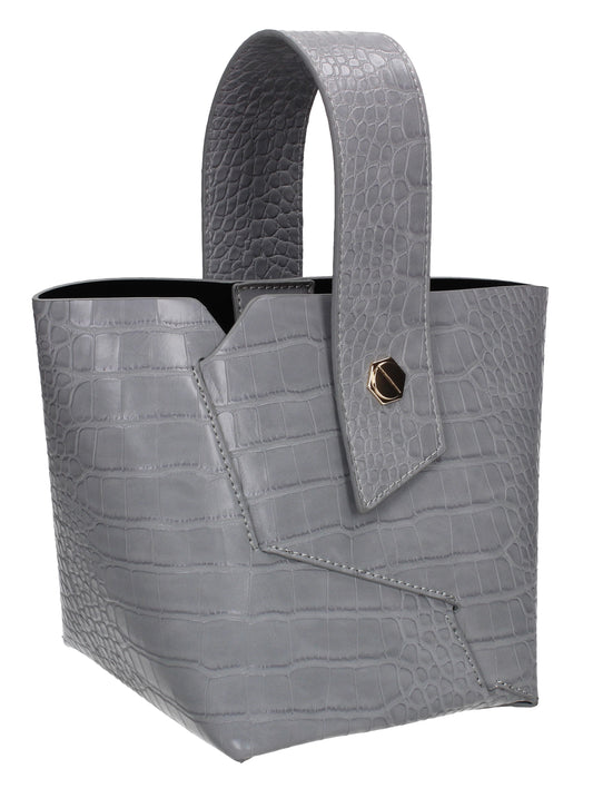 Jen Faux Leather Croc Bucket Structure Bag Grey