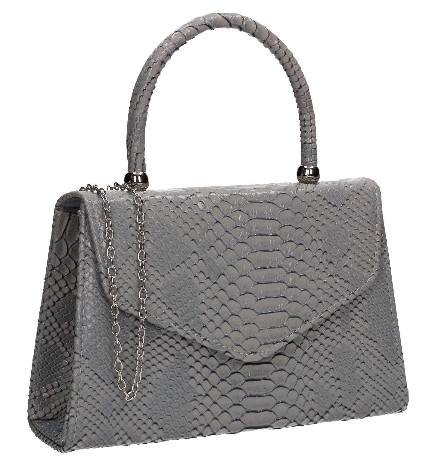 Lucy Mini-Handbag Faux Leather Snakeskin Effect Clutch Bag Grey