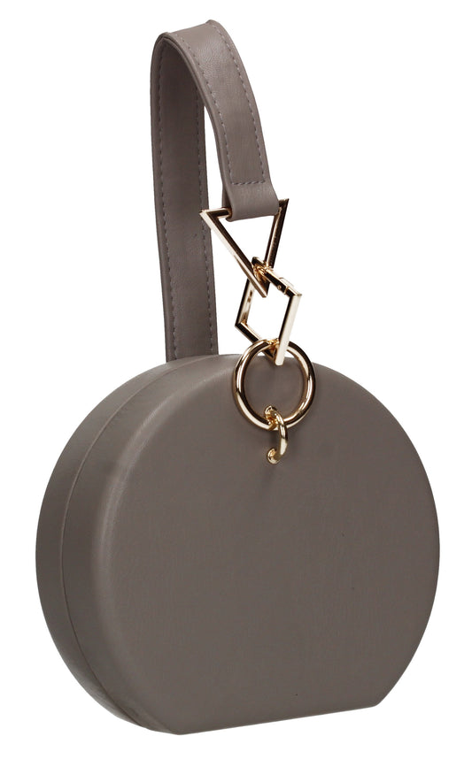 Rayne Circular Style Faux Leather Clutch Bag Grey