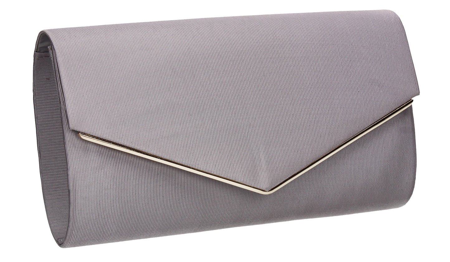 Alison Satin Envelope Clutch Bag Grey