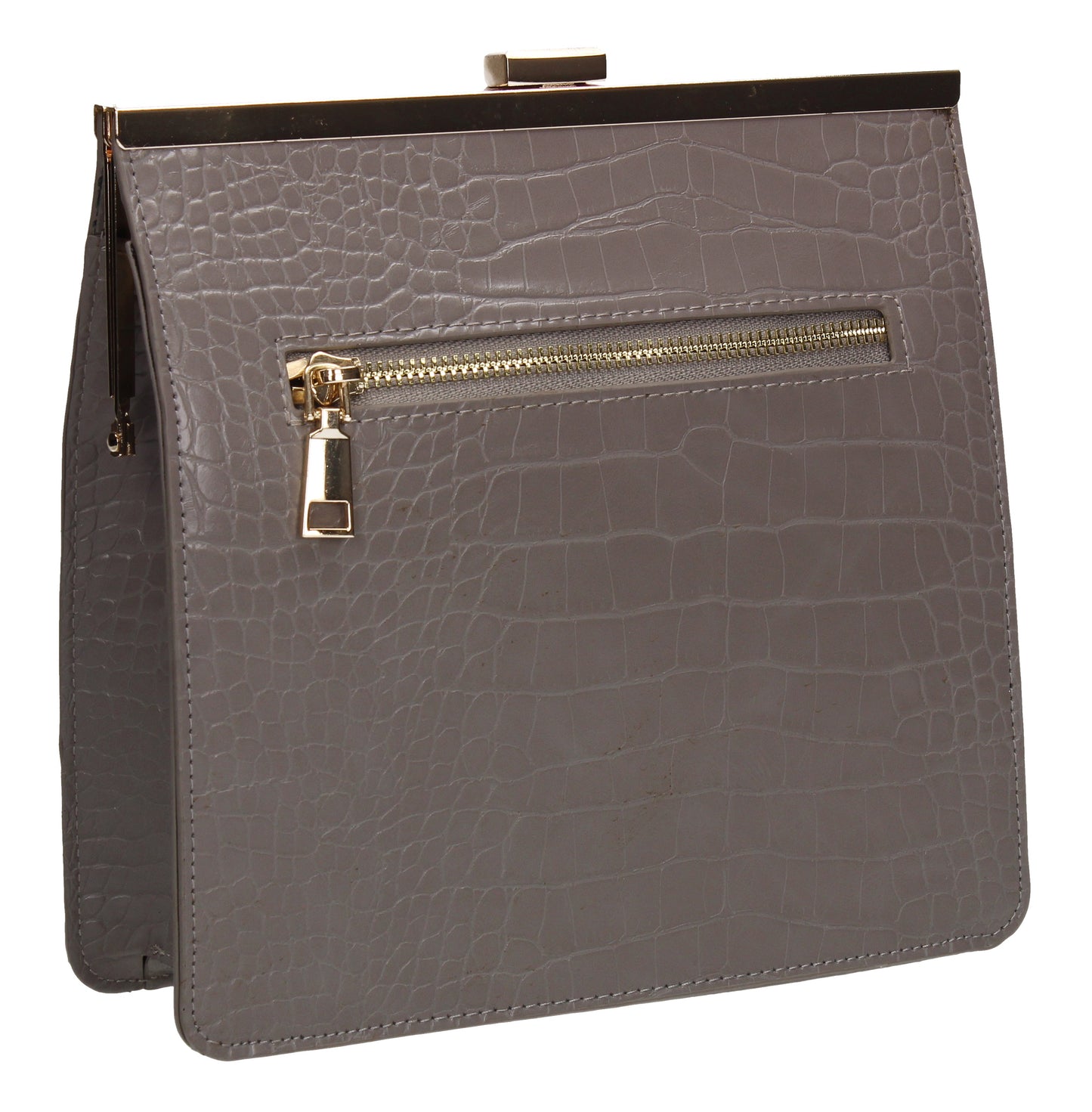 Vivian Box Shape Snakeskin Print Clutch Bag Grey