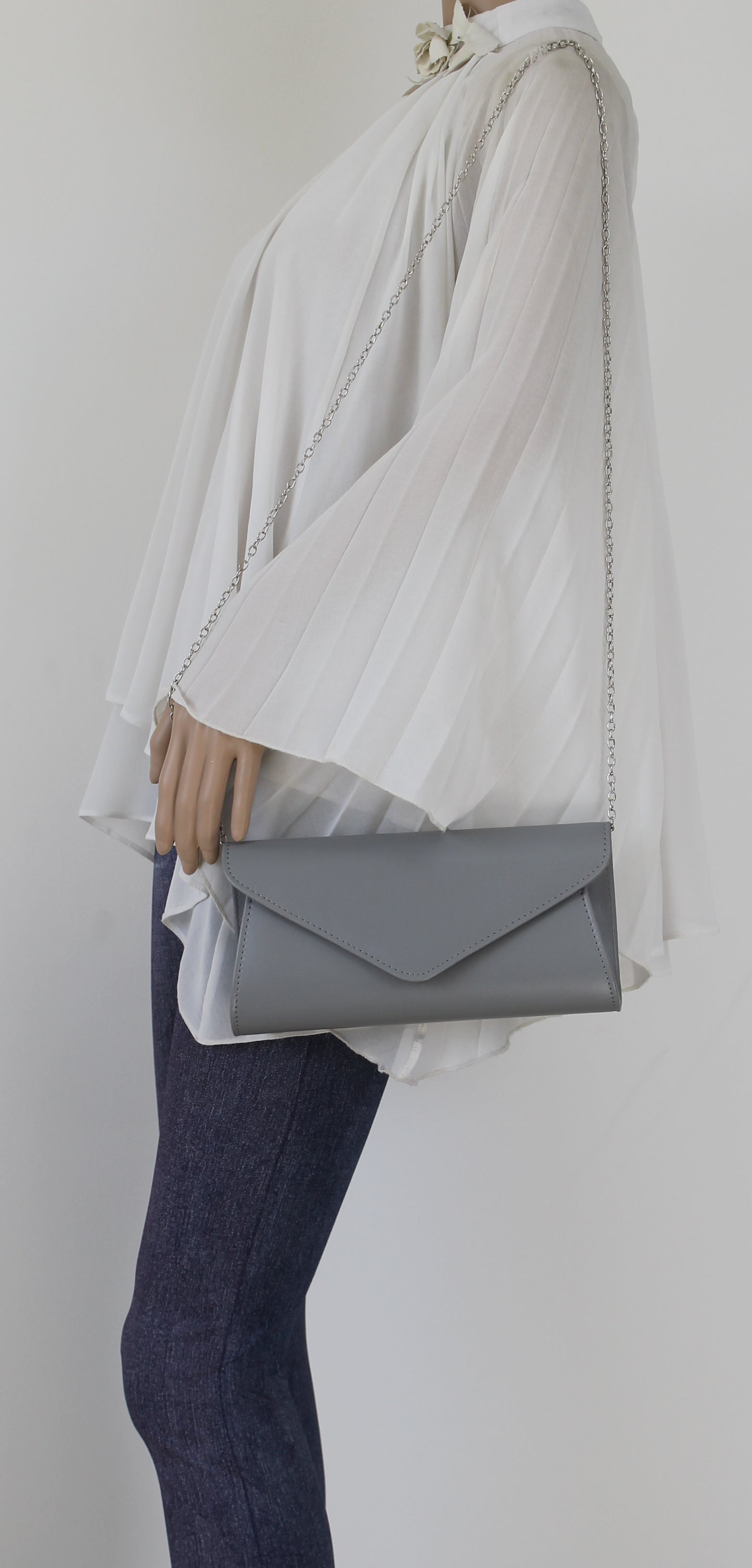 Lora Plain Envelope Clutch Bag Grey