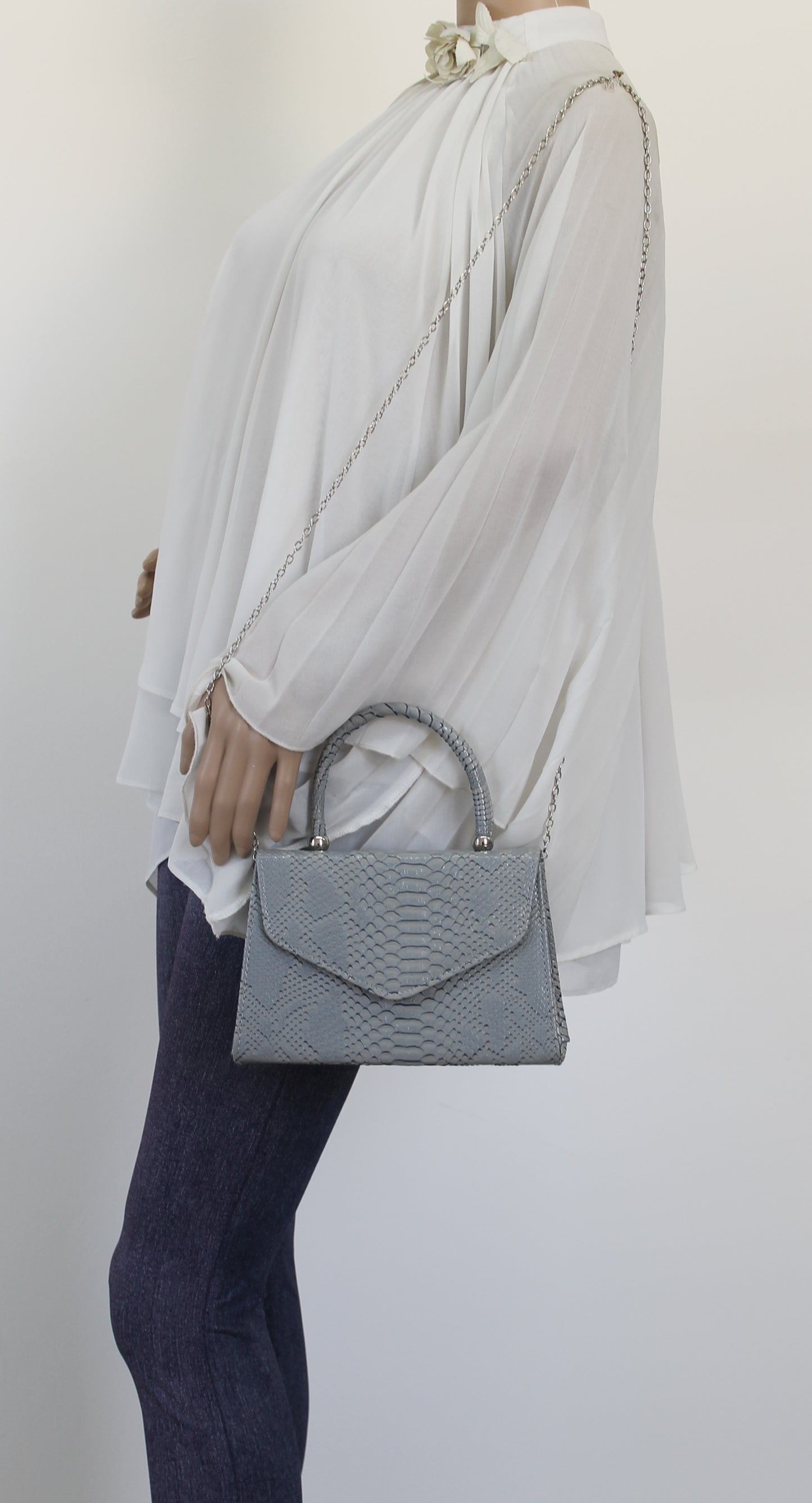 Lucy Mini-Handbag Faux Leather Snakeskin Effect Clutch Bag Grey