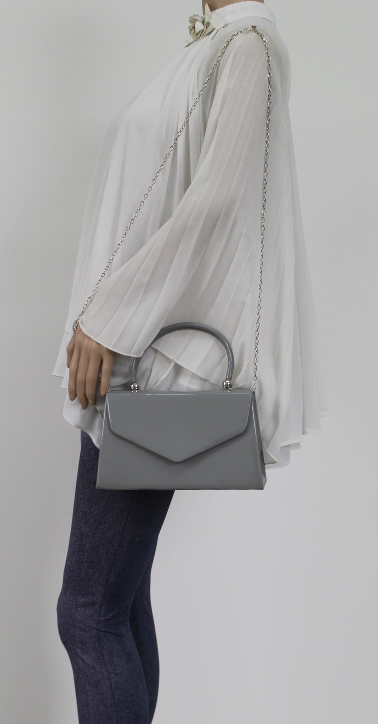Zoey Patent Envelope Mini-Handbag Clutch Bag Grey