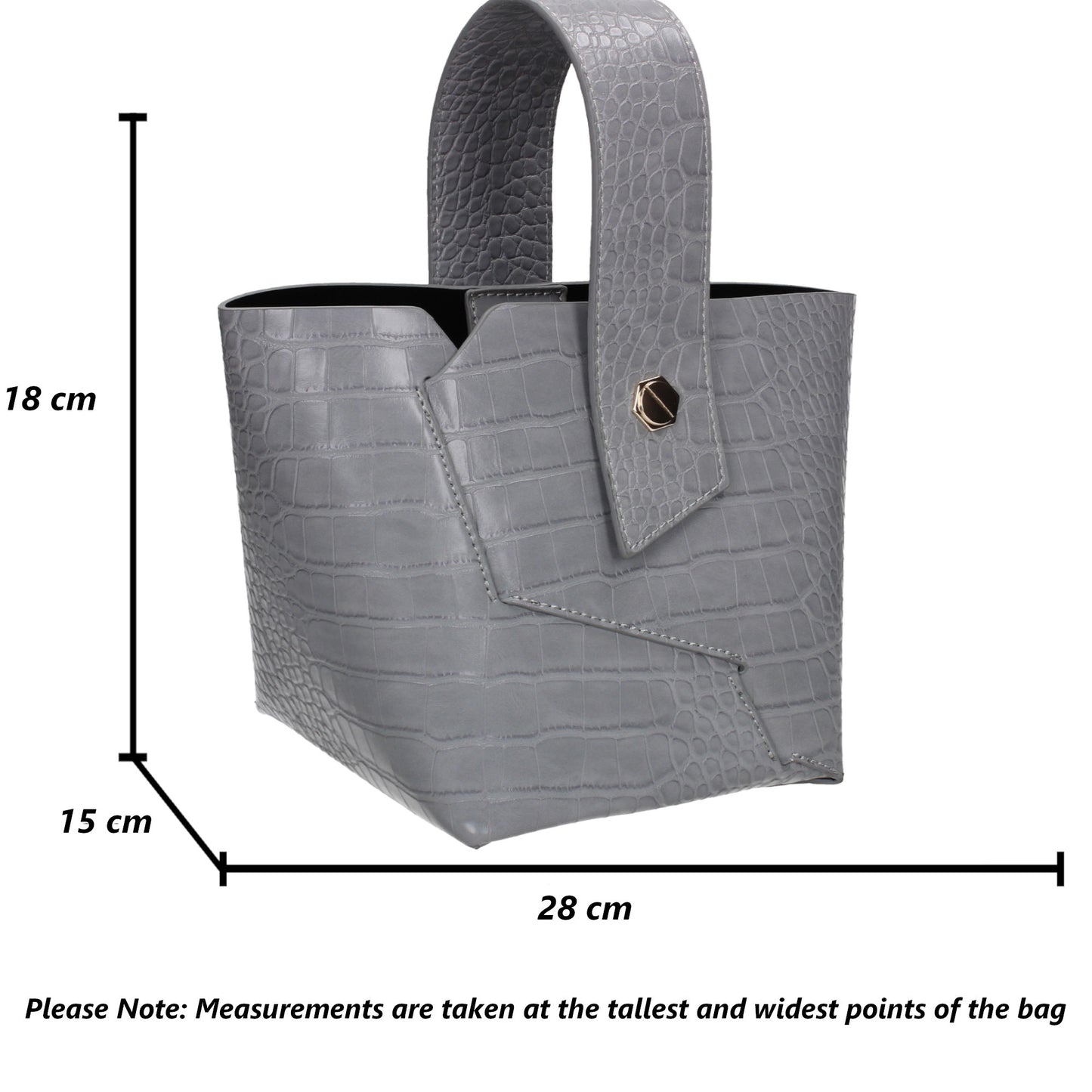 Jen Faux Leather Croc Bucket Structure Bag Grey