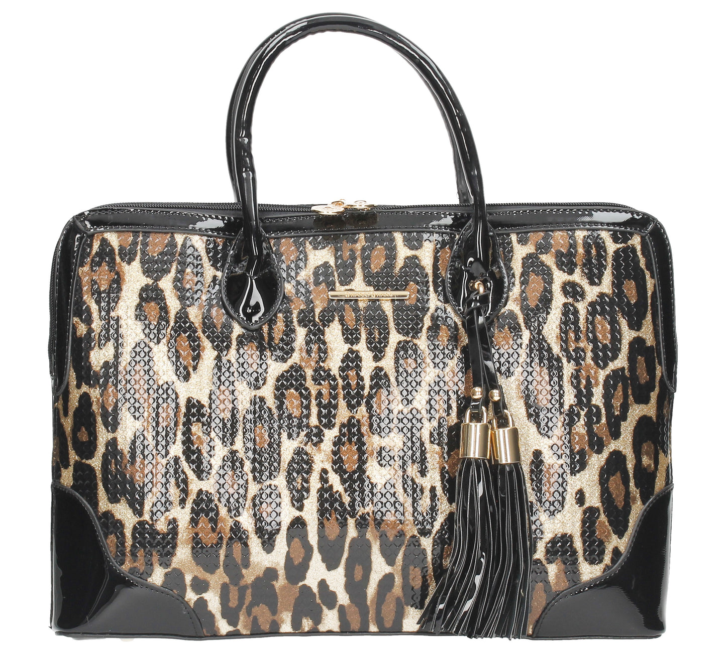 Swanky Swans Harper Double Zip Leopard Handbag BlackCheap Fashion Wedding Work School