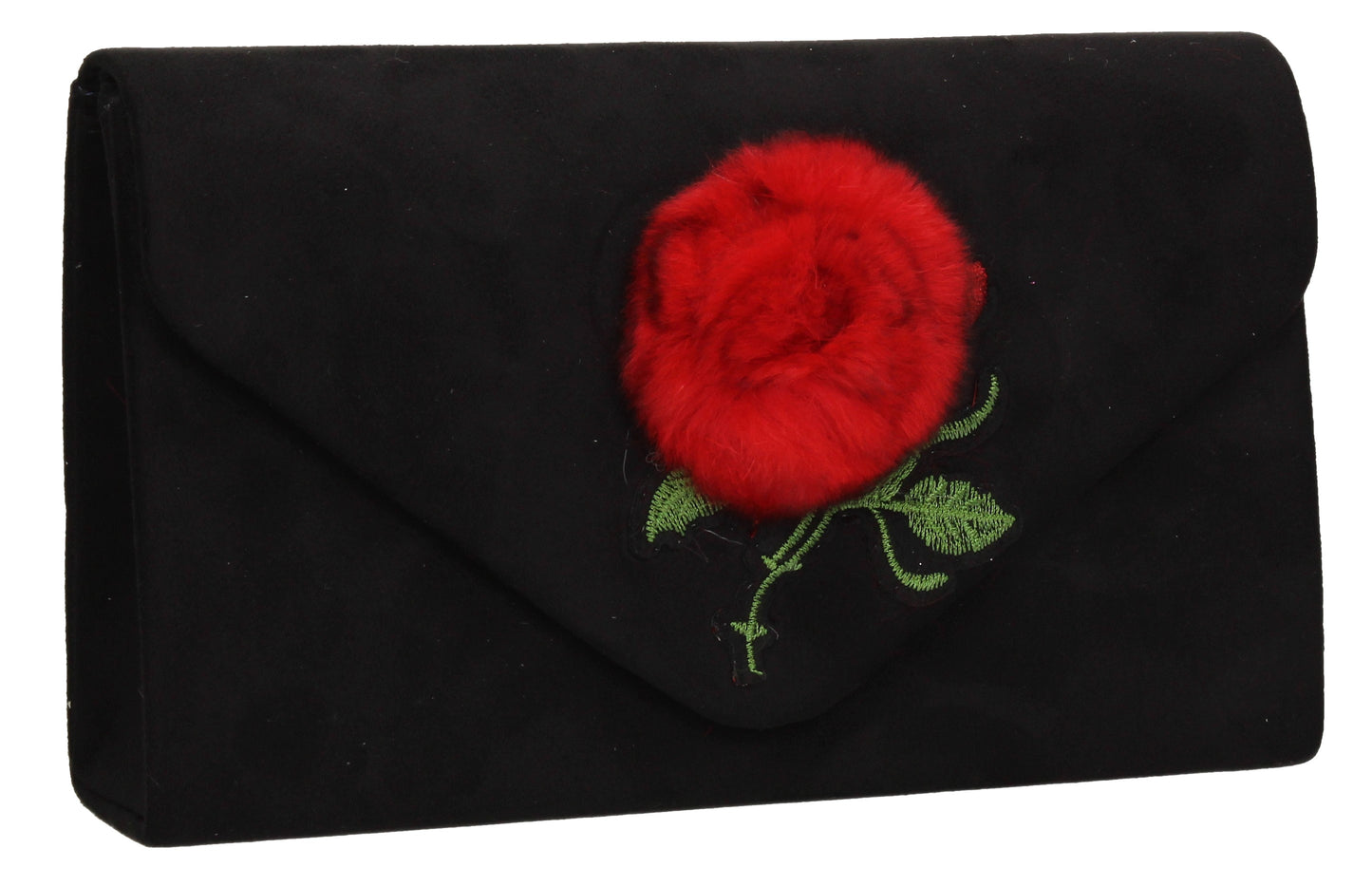 SWANKYSWANS Roxanne Fur Rose Clutch Bag Black Cute Cheap Clutch Bag For Weddings School and Work