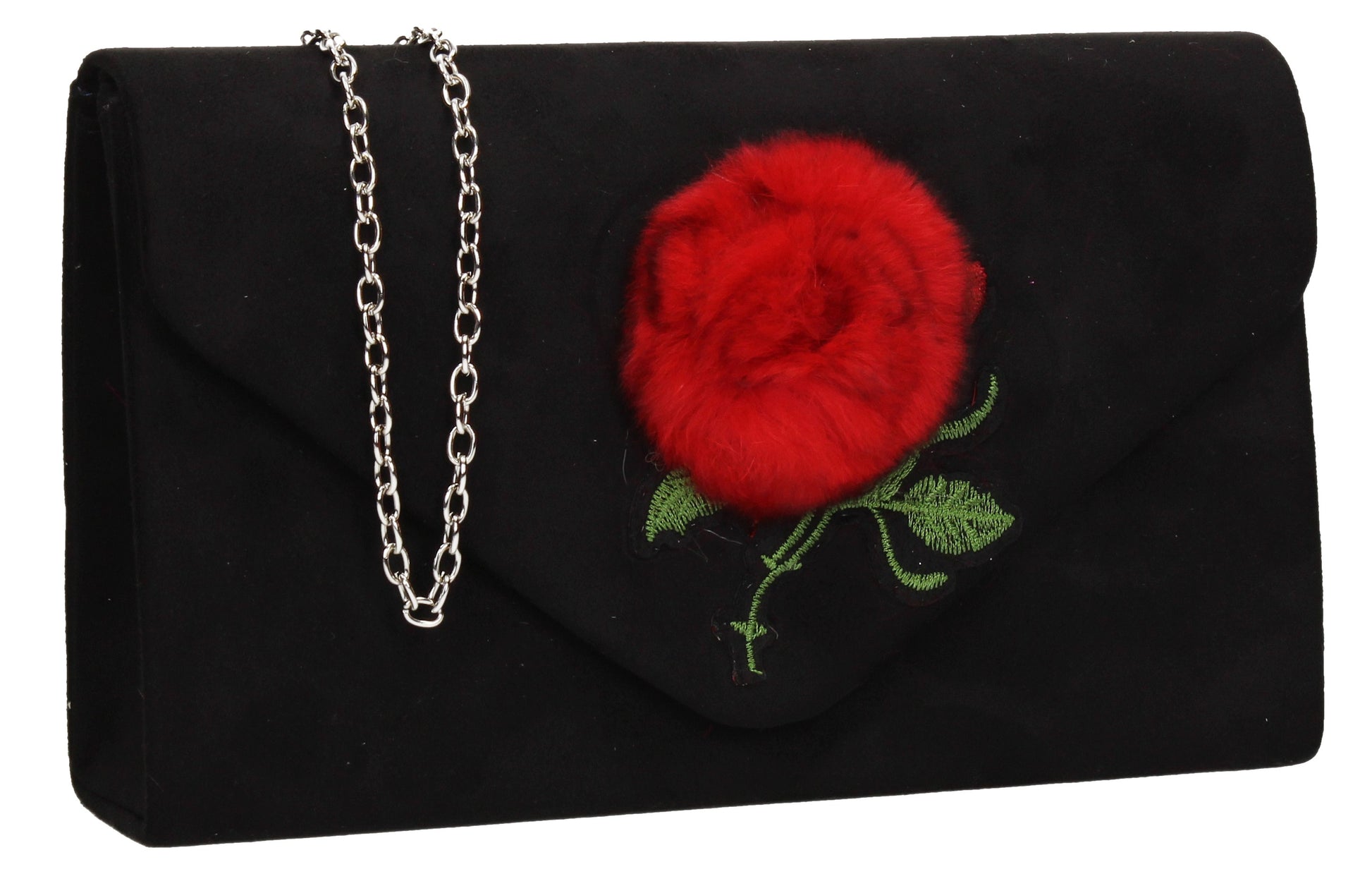 SWANKYSWANS Roxanne Fur Rose Clutch Bag Black Cute Cheap Clutch Bag For Weddings School and Work