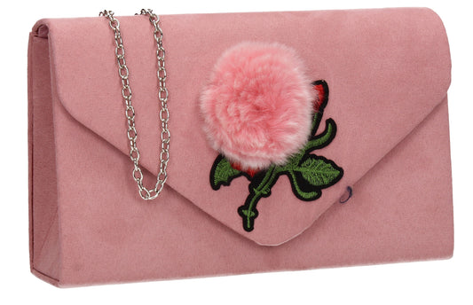 SWANKYSWANS Roxanne Fur Rose Clutch Bag Blush Cute Cheap Clutch Bag For Weddings School and Work