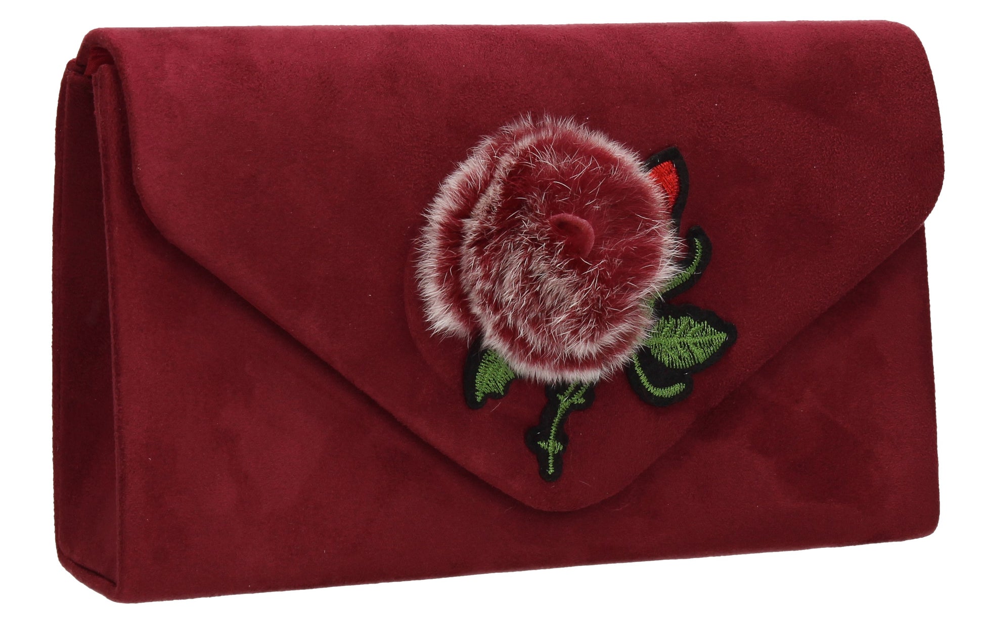 SWANKYSWANS Roxanne Fur Rose Clutch Bag Burgundy Cute Cheap Clutch Bag For Weddings School and Work