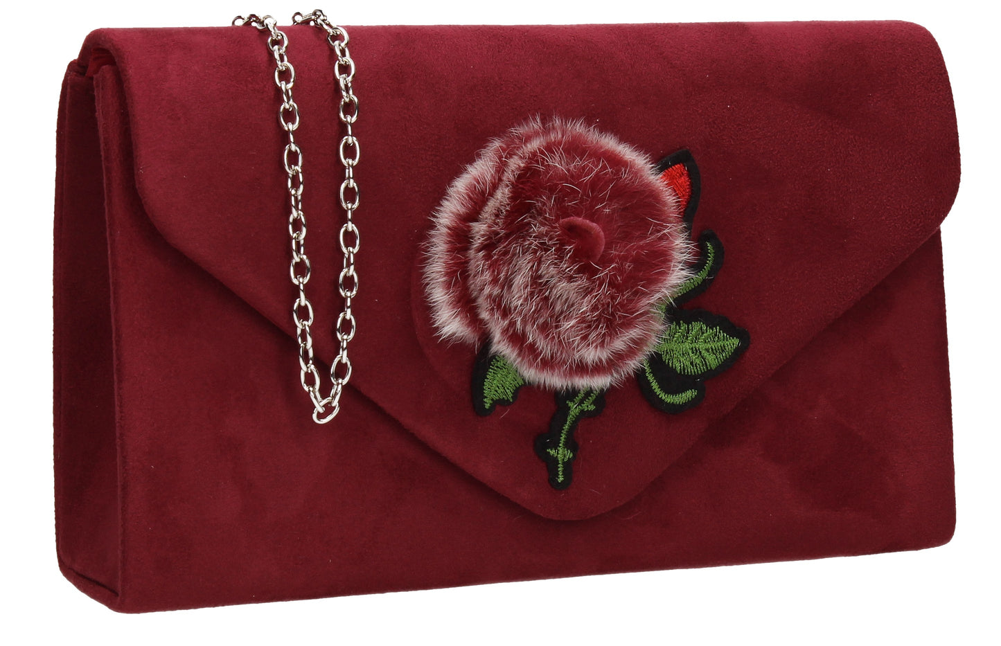 SWANKYSWANS Roxanne Fur Rose Clutch Bag Burgundy Cute Cheap Clutch Bag For Weddings School and Work