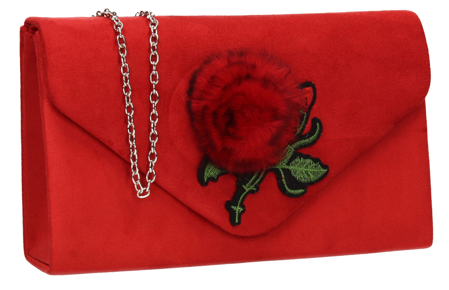 SWANKYSWANS Roxanne Fur Rose Clutch Bag Red Cute Cheap Clutch Bag For Weddings School and Work