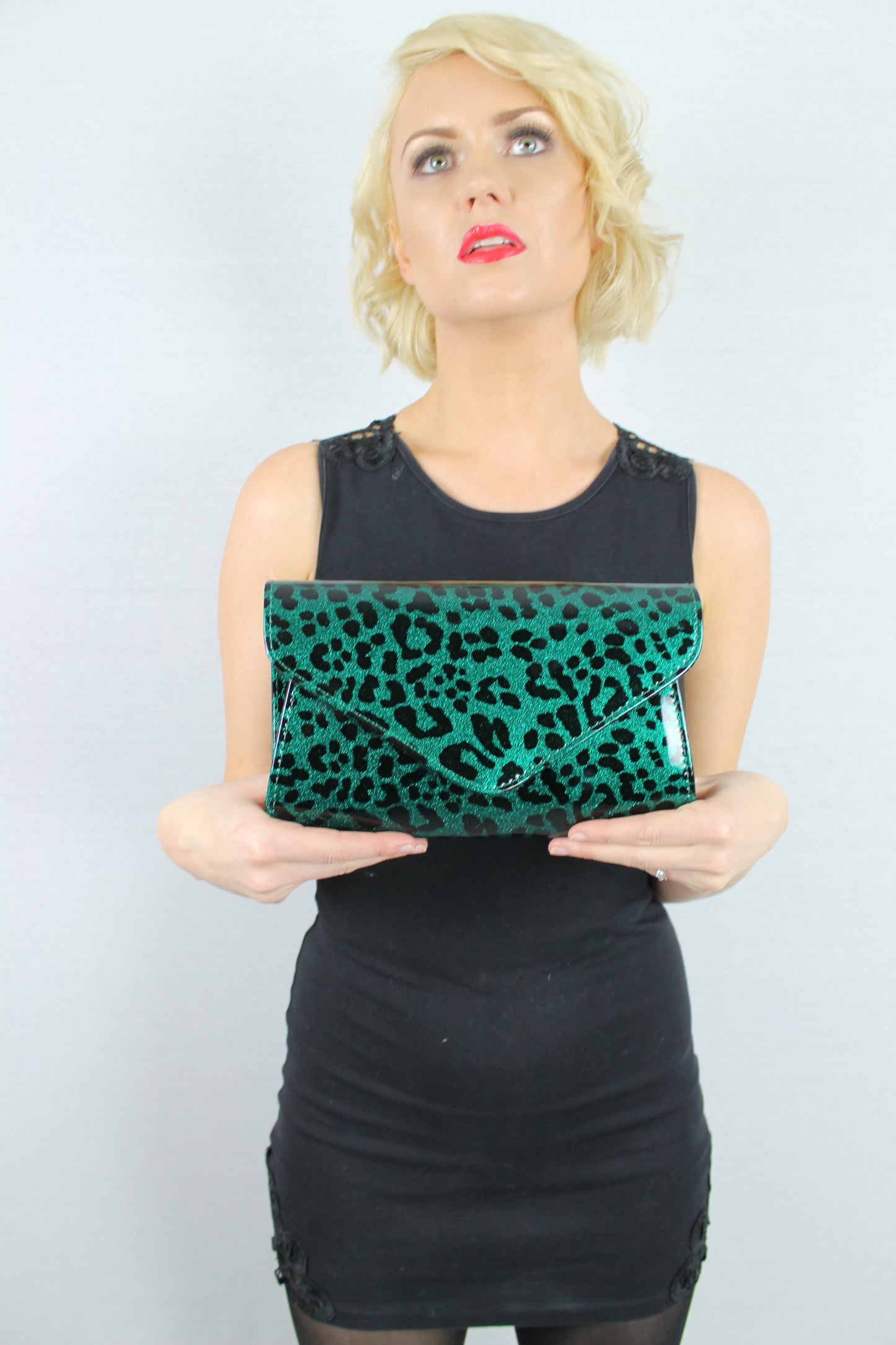 Leoni Leopard Print Clutch Bag Dark Green