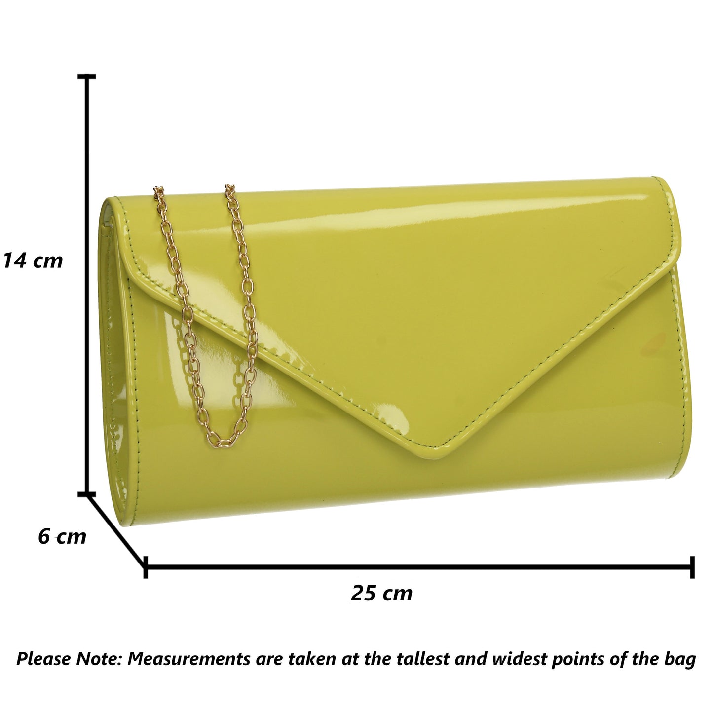 Alisa Plain Patent Clutch Bag Neon Yellow