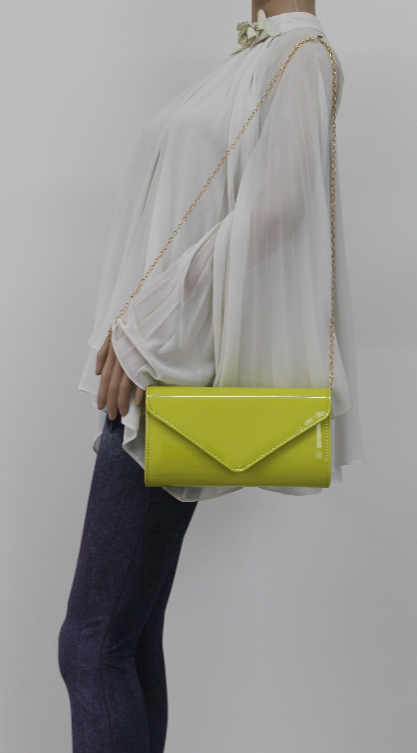 Alisa Plain Patent Clutch Bag Neon Yellow