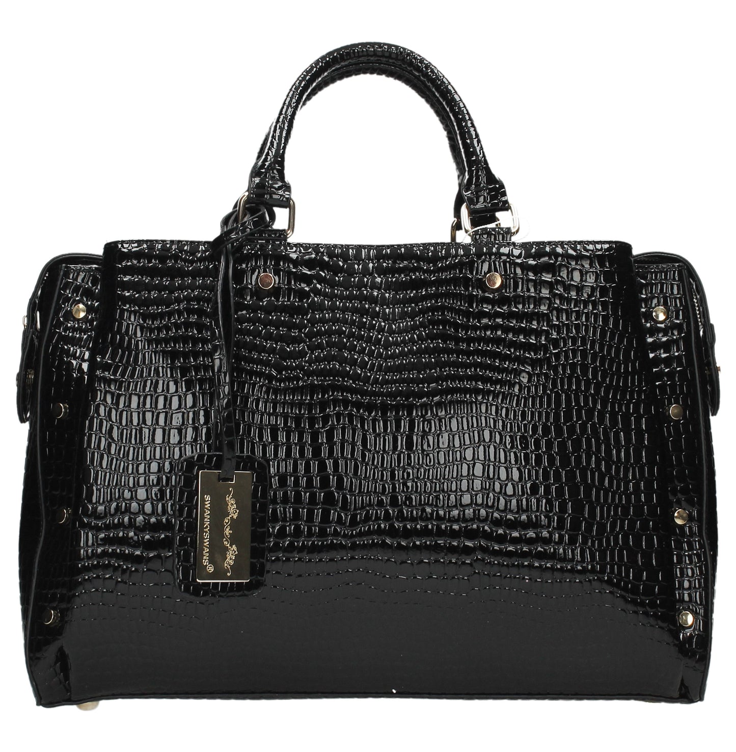 SWANKYSWANS Ashton Croc Patent Handbag Black