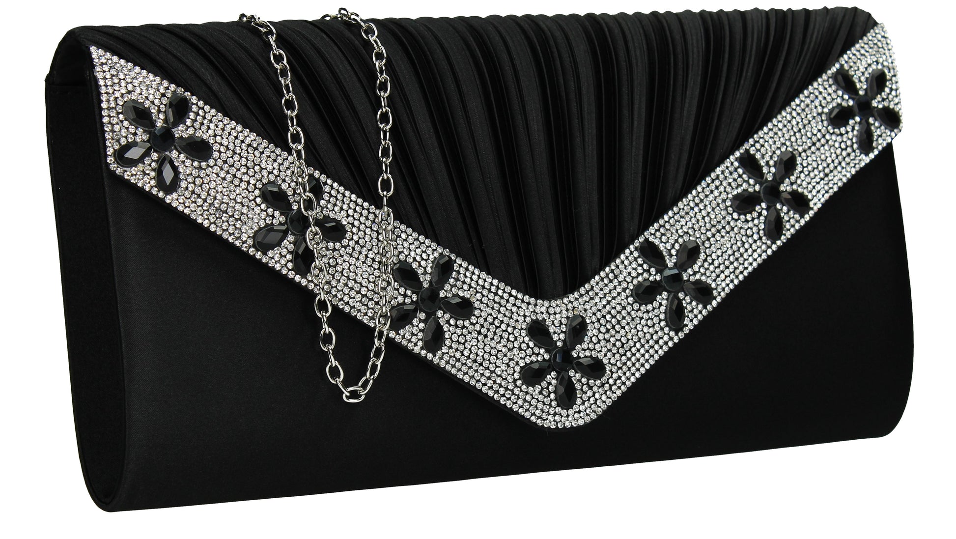 SWANKYSWANS Rylie Floral Diamante Clutch Bag Black Cute Cheap Clutch Bag For Weddings School and Work