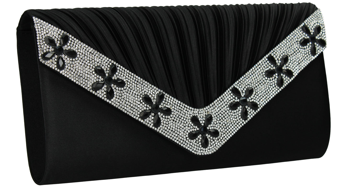SWANKYSWANS Rylie Floral Diamante Clutch Bag Black Cute Cheap Clutch Bag For Weddings School and Work