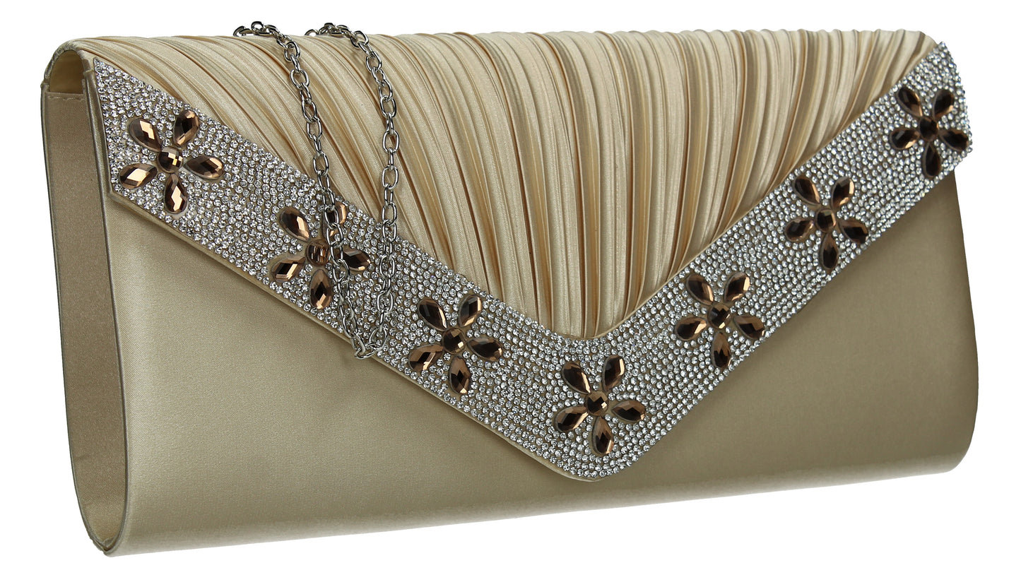 SWANKYSWANS Rylie Floral Diamante Clutch Bag Gold Cute Cheap Clutch Bag For Weddings School and Work