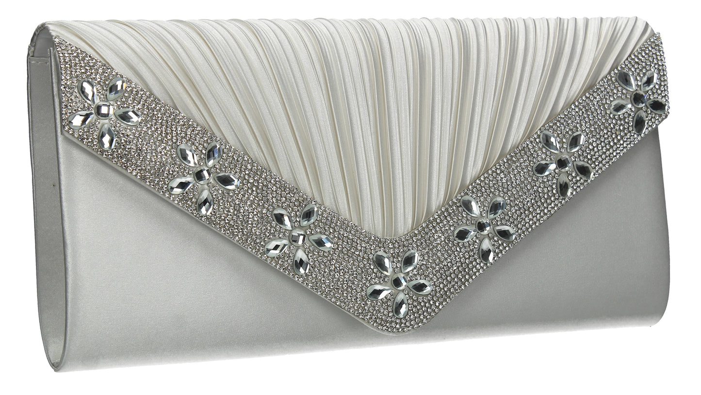 SWANKYSWANS Rylie Floral Diamante Clutch Bag Ivory Cute Cheap Clutch Bag For Weddings School and Work
