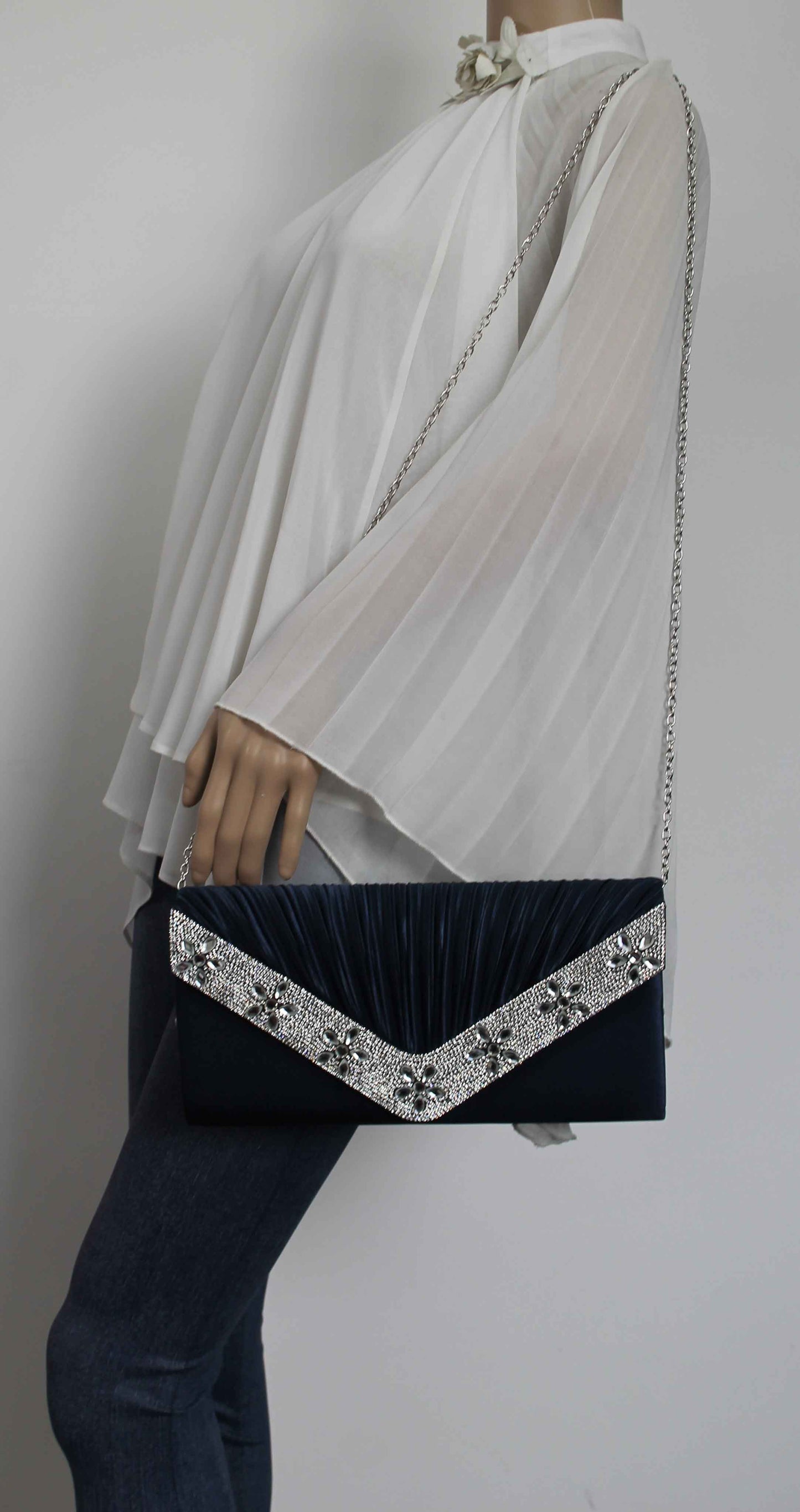 SWANKYSWANS Rylie Floral Diamante Clutch Bag Navy Cute Cheap Clutch Bag For Weddings School and Work