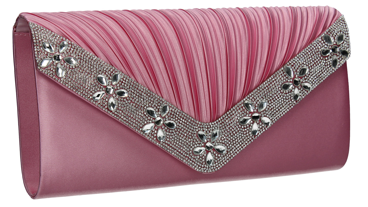 SWANKYSWANS Rylie Floral Diamante Clutch Bag Pink Cute Cheap Clutch Bag For Weddings School and Work