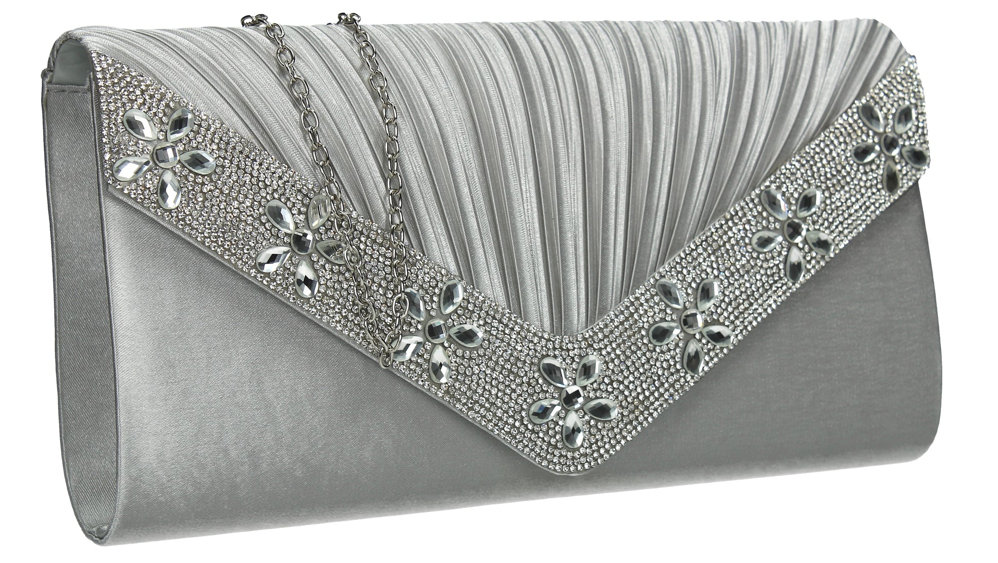 SWANKYSWANS Rylie Floral Diamante Clutch Bag Silver Cute Cheap Clutch Bag For Weddings School and Work