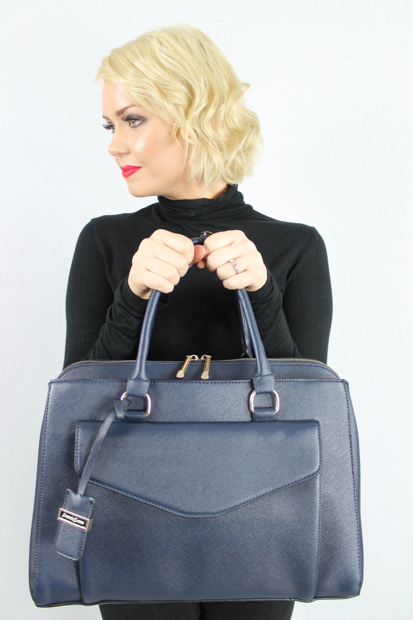Amy Envelope Pocket Work Handbag Navy Blue