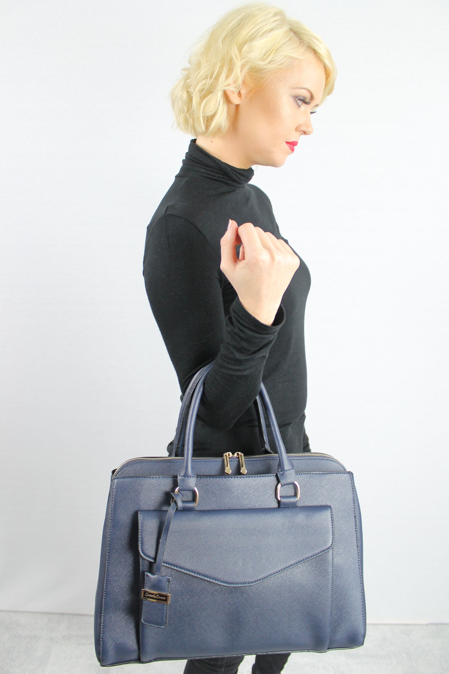 Amy Envelope Pocket Work Handbag Navy Blue