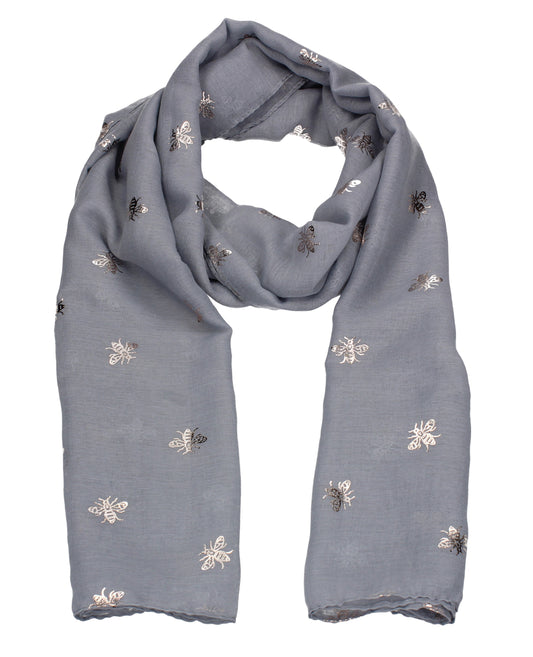 Worker Bee Gold Foil Animal Print Winter Scarf Grey