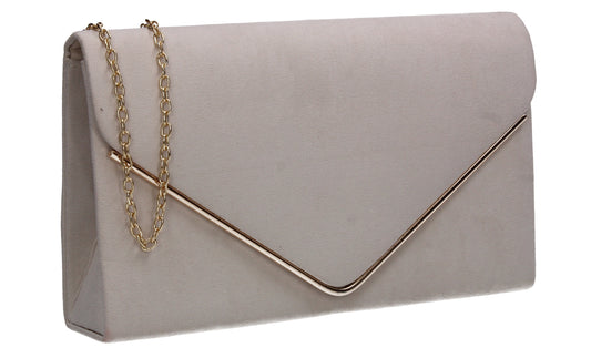 Poppy Faux Suede Envelope Clutch Bag Ivory
