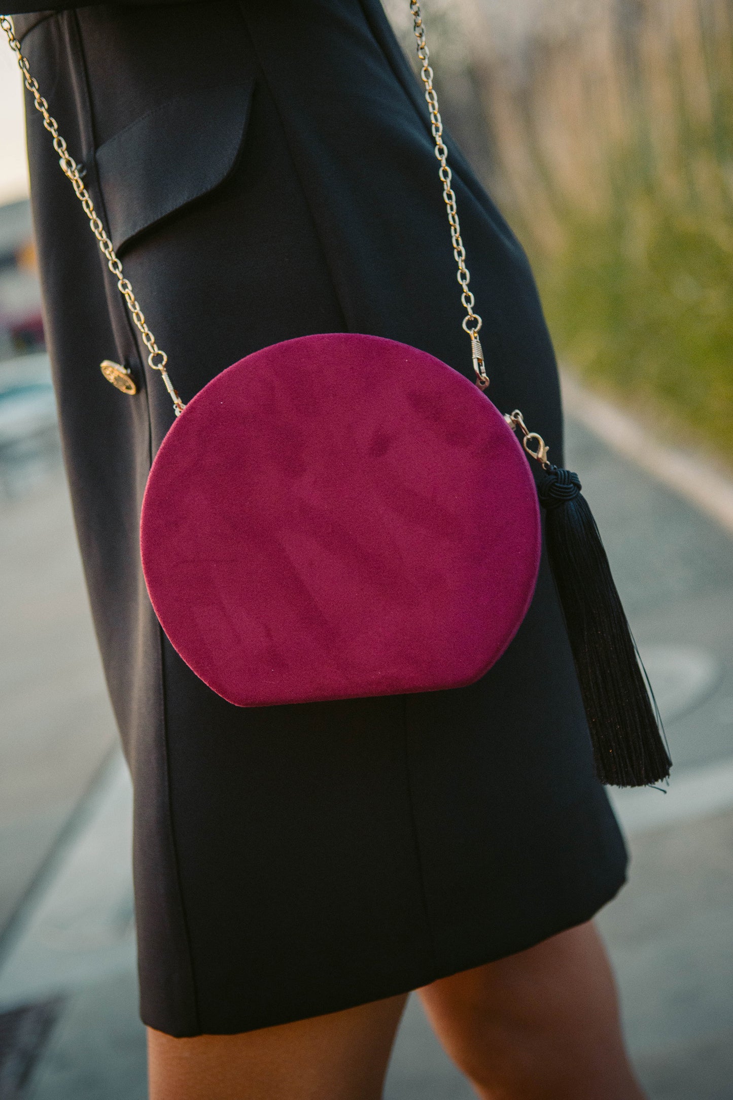 Celia Circular Faux Suede Style Clutch Bag Burgundy