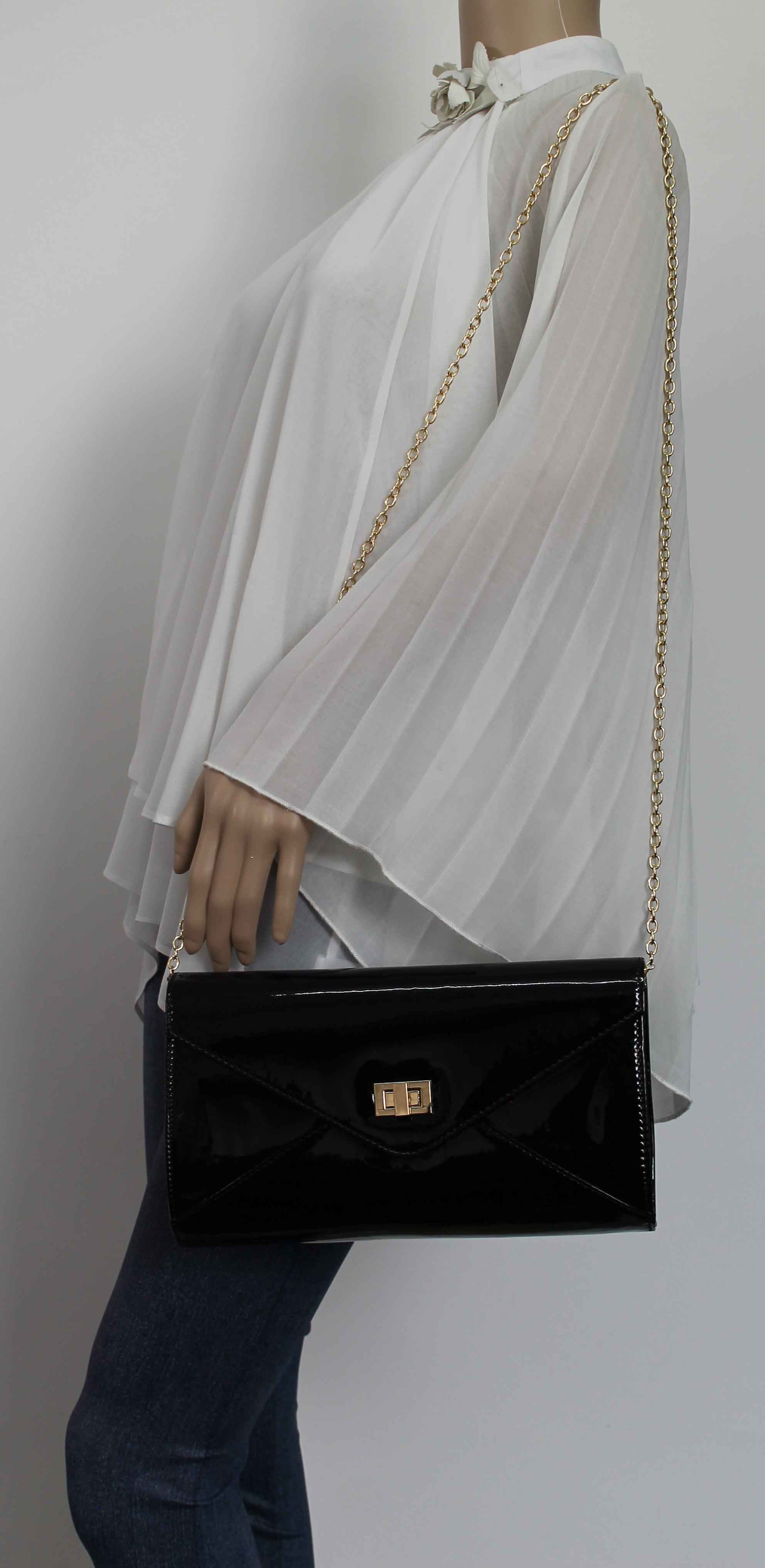 SWANKYSWANS Briana Patent Clutch Bag Black Cute Cheap Clutch Bag For Weddings School and Work