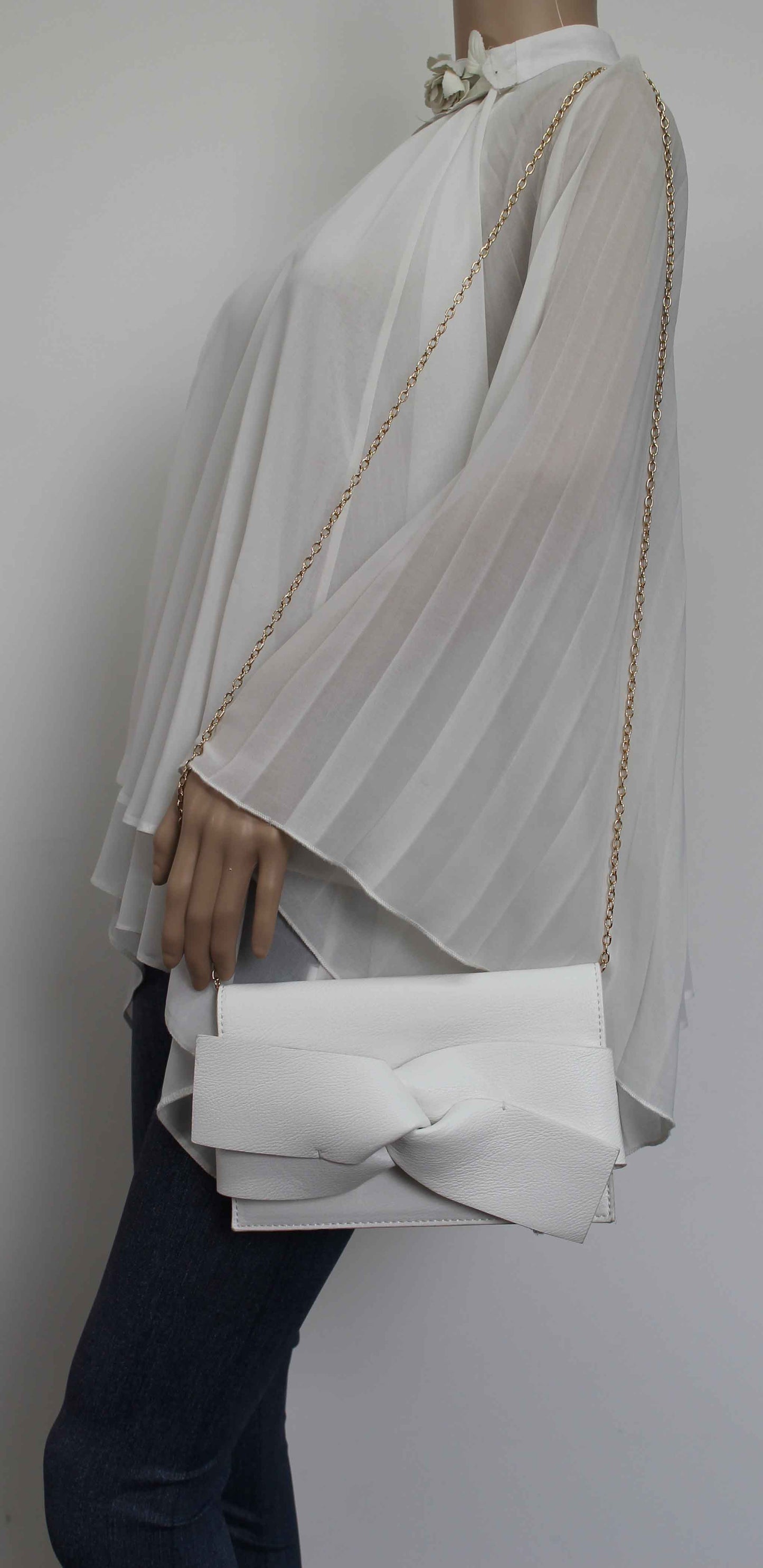 SWANKYSWANS Kira Bow Detail Clutch Bag White Cute Cheap Clutch Bag For Weddings School and Work